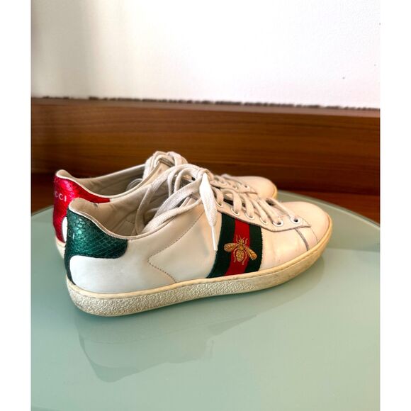 Authentic Gucci Ace Sneakers with Bee – White Leather – Size US 7.5 / EU 37.5 - Picture 8 of 11